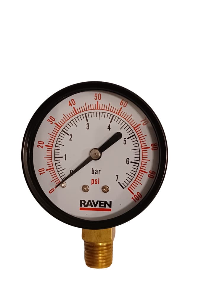 2 inch Utility Gauge 1/4" NPT - Lower Raven (0-100 PSI Gauge)