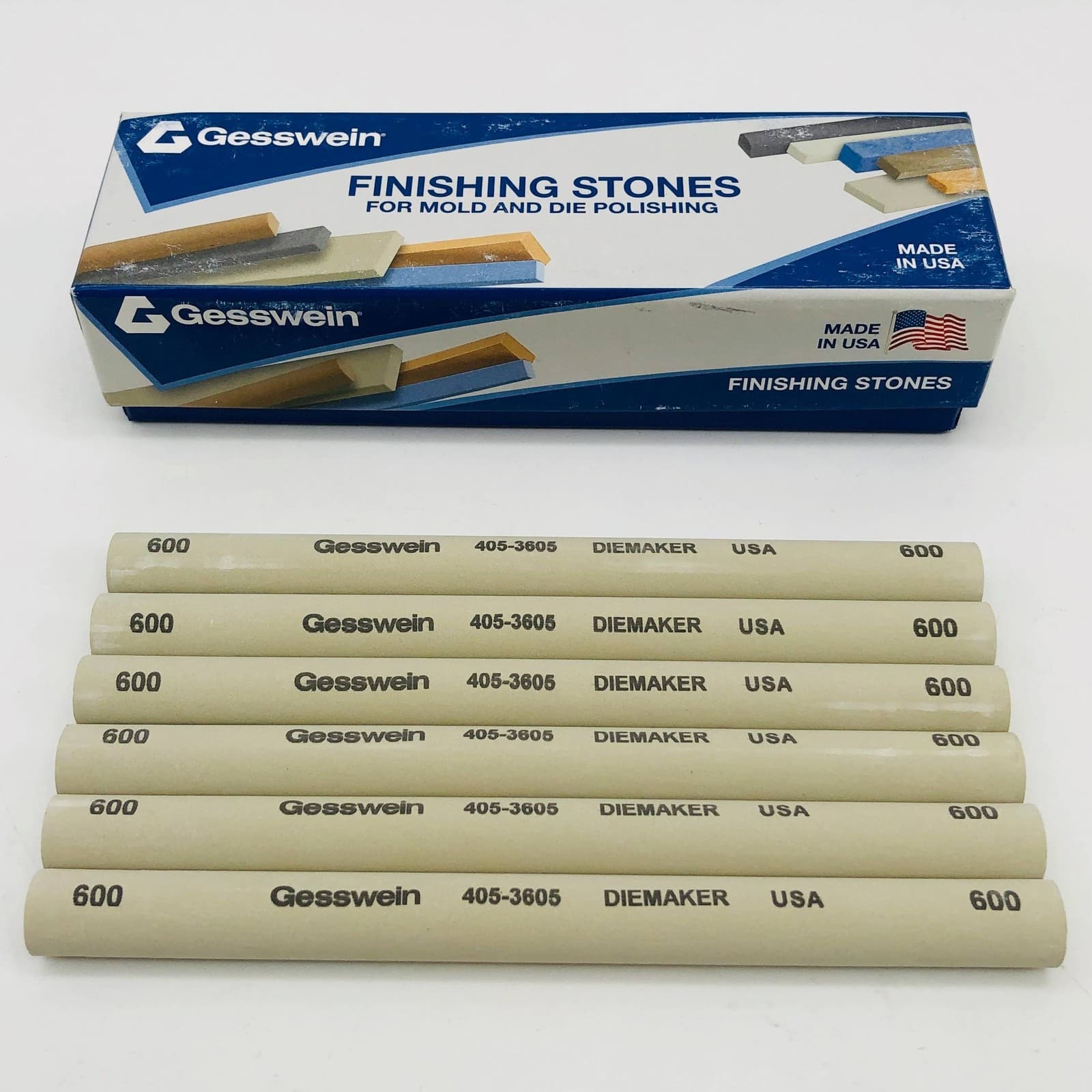 Gesswein Diemaker Stones 4053605 1/2" Round x 6" 600 Grit Aluminum Oxide Bro 6pk