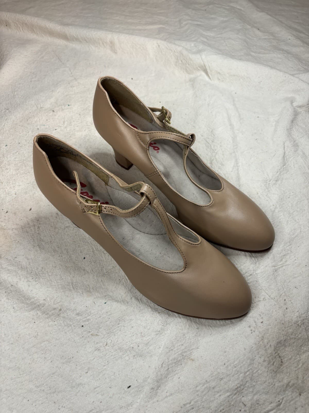 Capezio Dance Nude Camel Leather Tstrap High Heel Shoes, Pumps Women's Size 9 M