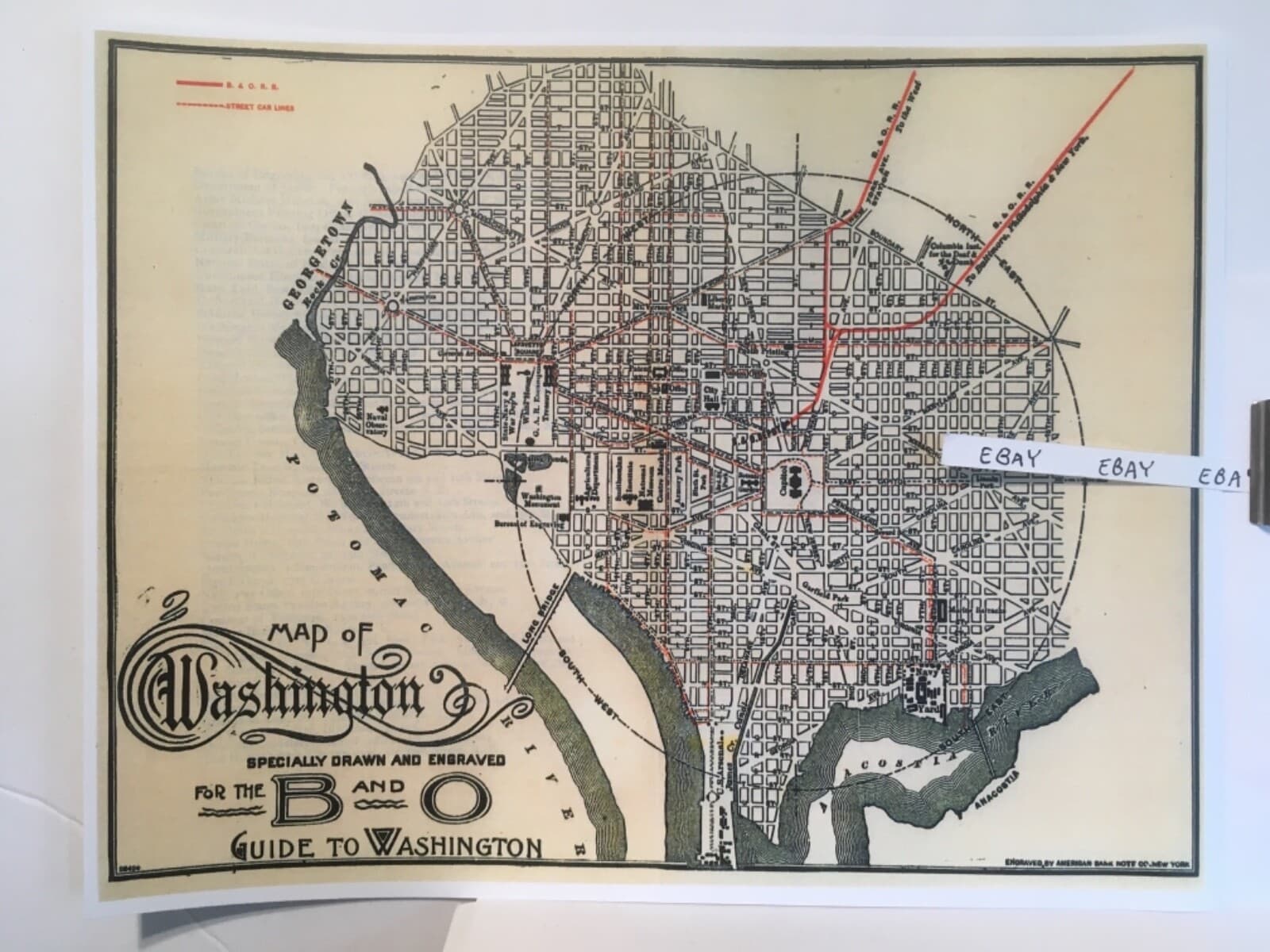 1892 Rare Washington DC GAR Encampment Map B&O Railroad, Street Car Lines ++ NEW