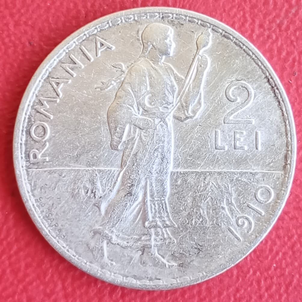 2 Lei Romania 1910 Vf / Ribbed Edge / Silver Coin / Km#43