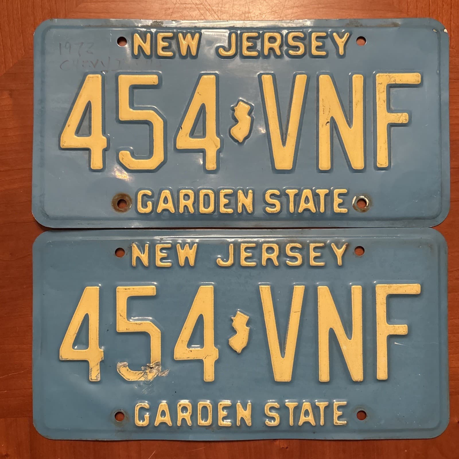 (2) New Jersey License Plates /454-VNF /Blue Embossed 1990s-Vintage Garden State