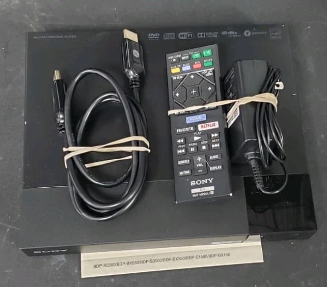 Sony Blu-Ray DVD Player BDP-S3500 Wi-Fi w/ Remote, HDMI & Power Adapter TESTED