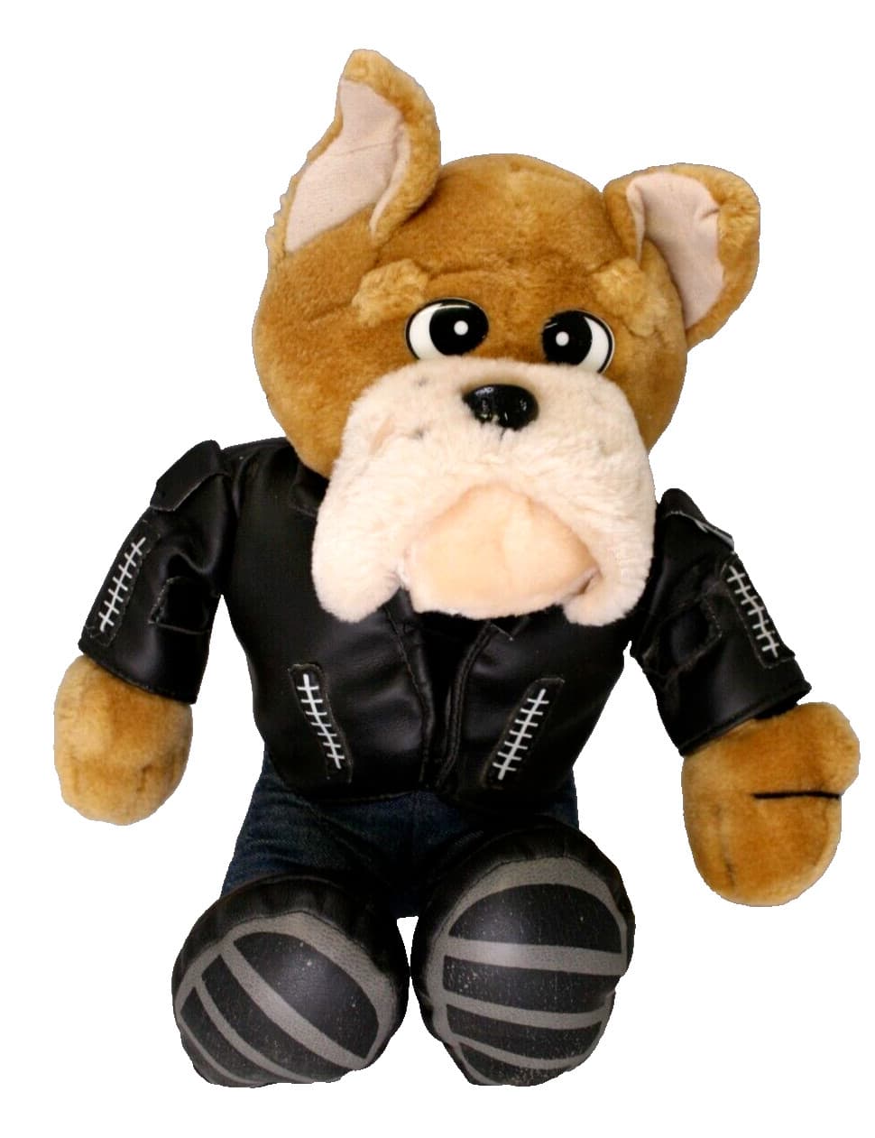 Vintage Biker Tan Bulldog 10" Plush Stuffed Animal Leather Jacket