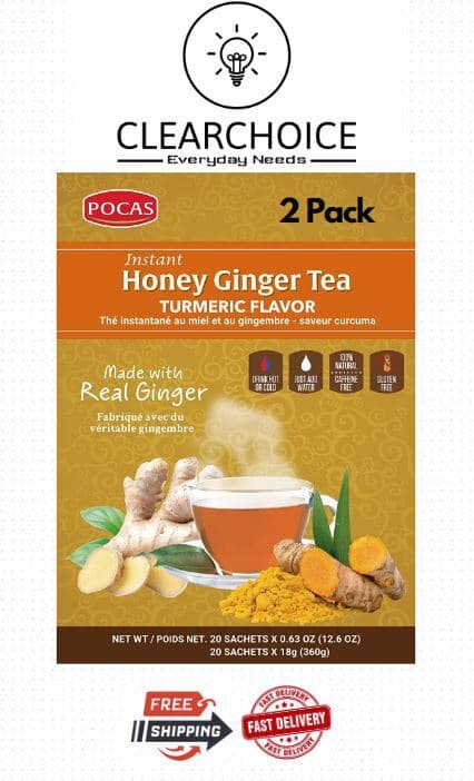 Pocas Instant Honey Ginger Tea + Turmericc - 20/40 Tea bags - Real Honey Ginger