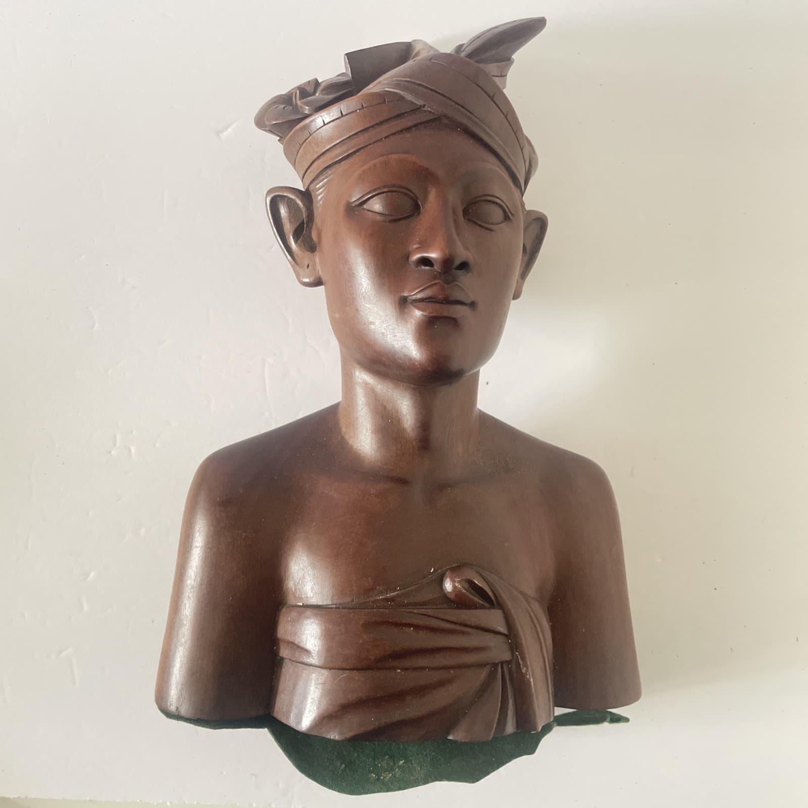 Vintage Bali Wooden Warrior Bust Flower