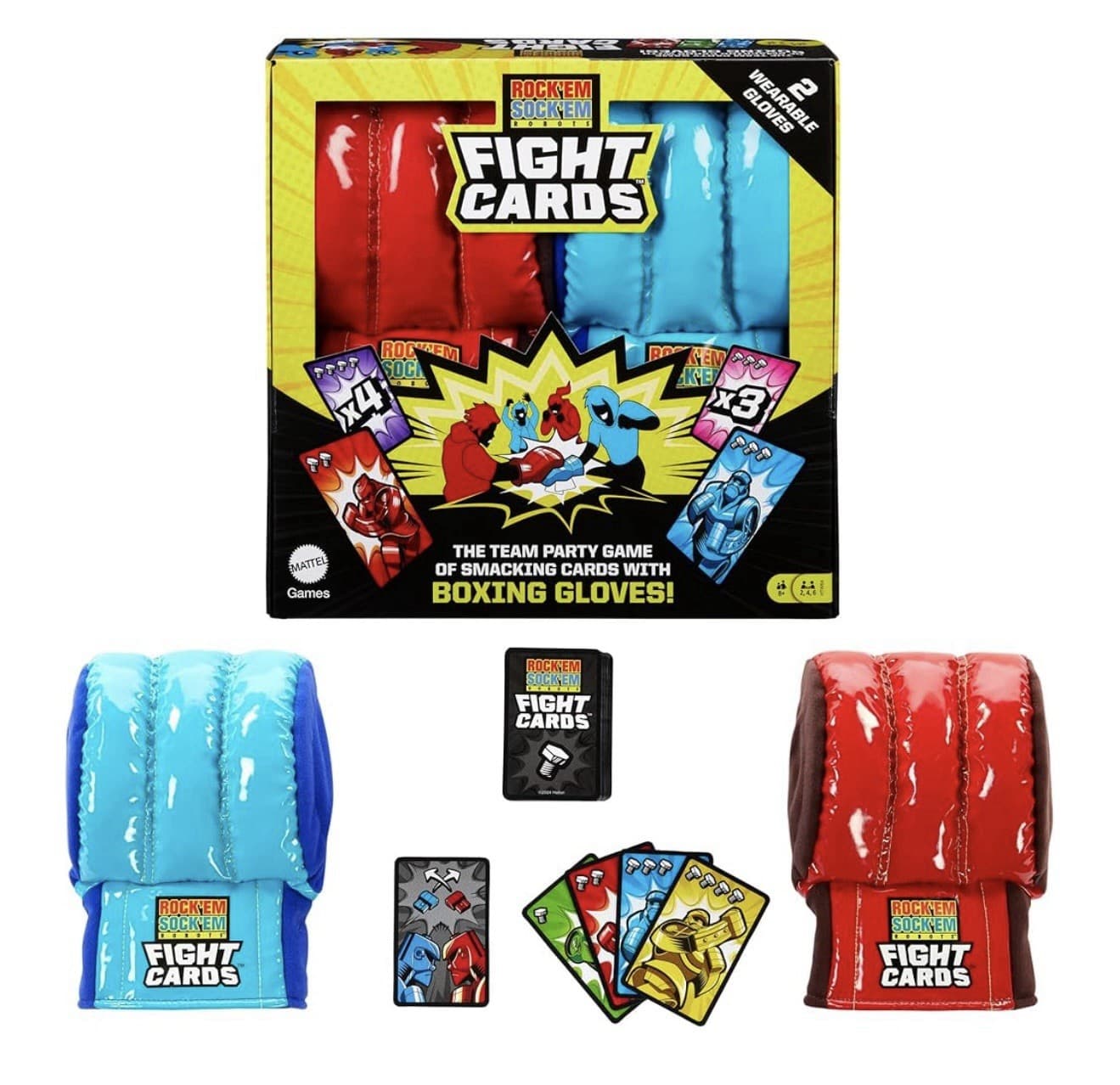 Mattel Games Rock ‘Em Sock ‘Em Robots Fight Cards Card Game 2 Boxing Gloves NEW