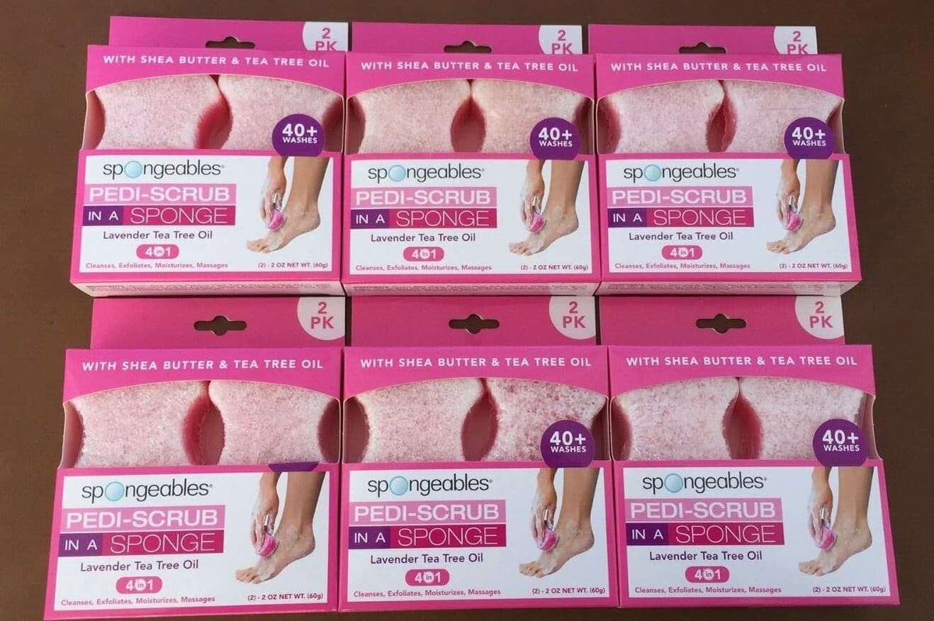 6 Spongeables PediScrub Foot Buffer 2Pack Lasts 40+washes Lavender Tea Tree Oil