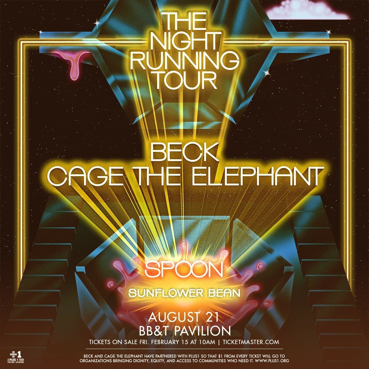 BECK/CAGE THE ELEPHANT/SPOON "NIGHT RUNNING TOUR" 2019 NEW JERSEY CONCERT POSTER