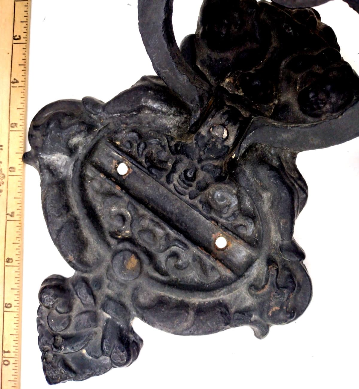 Large Vintage Cast Iron Door Knocker Gothic Cherub Architecture Classic w Screws