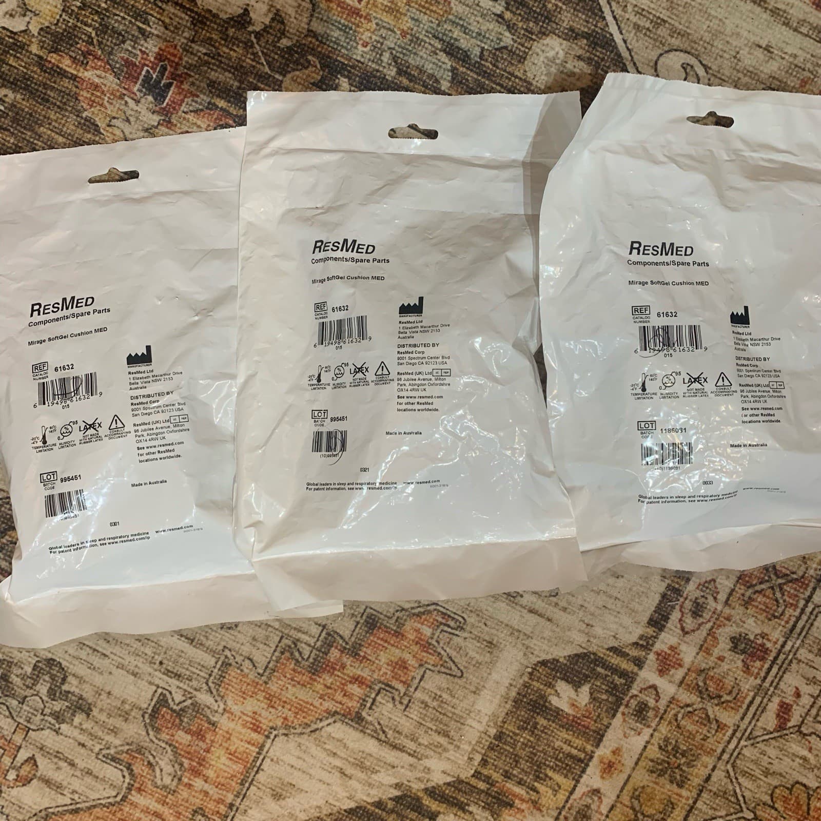 Set Of 3 ResMed Mirage Softgel Cushion 61632 Sz Medium