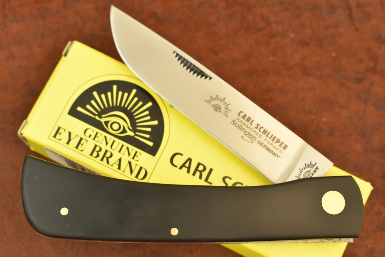 GERMAN EYE BRAND CARL SCHLIEPER BLACK JUMBO SODBUSTER KNIFE SOLINGEN GERMANY