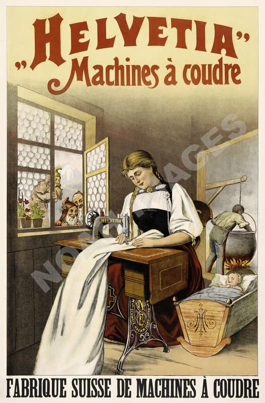 Helvetia vintage sewing machine ad poster 16x24