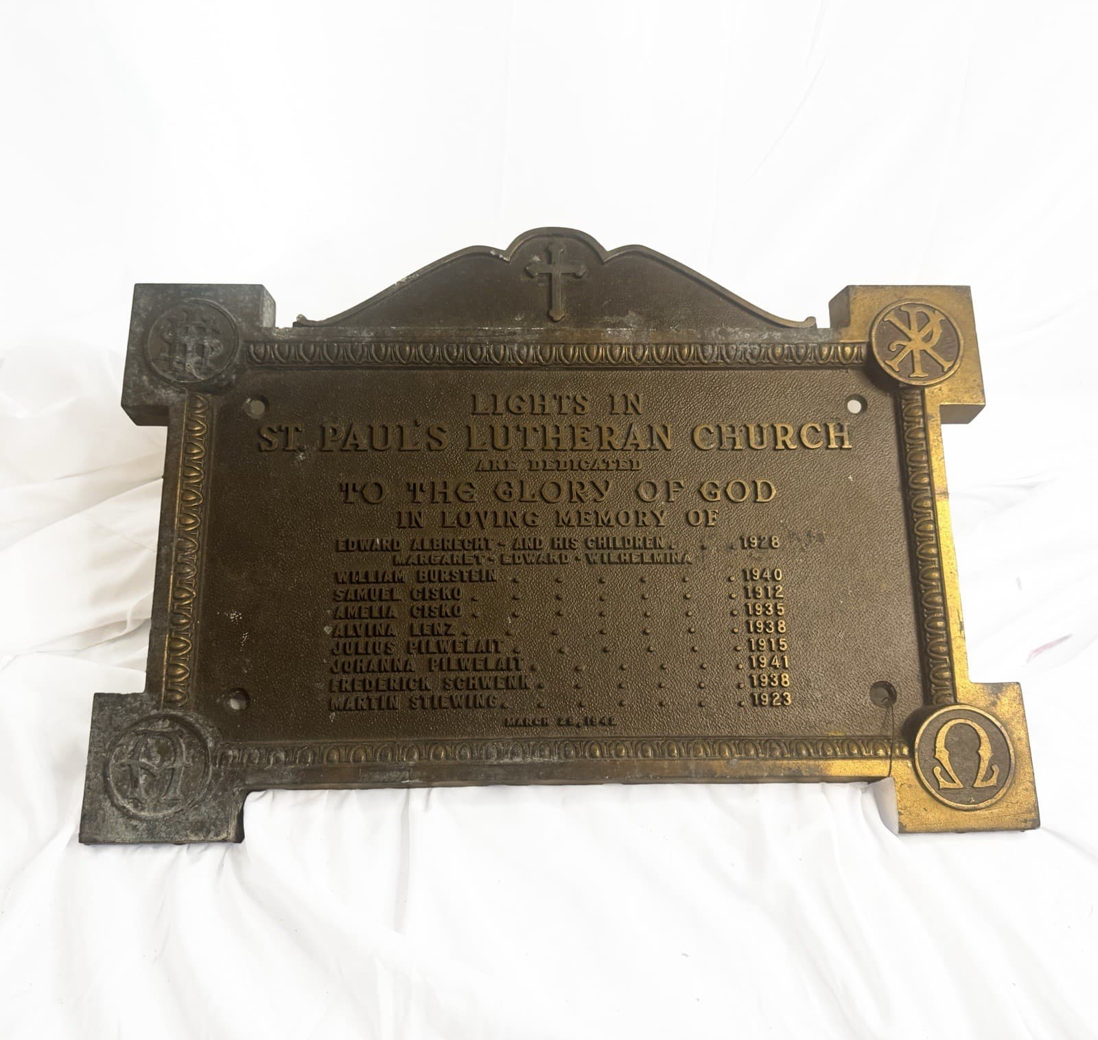 Antique Bronze Plaque – St. Paul’s Lutheran Church – Architectural Salvage
