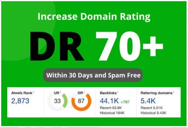 SEO website increase domain rank to Ahrefs 70 plus search engine optimisation