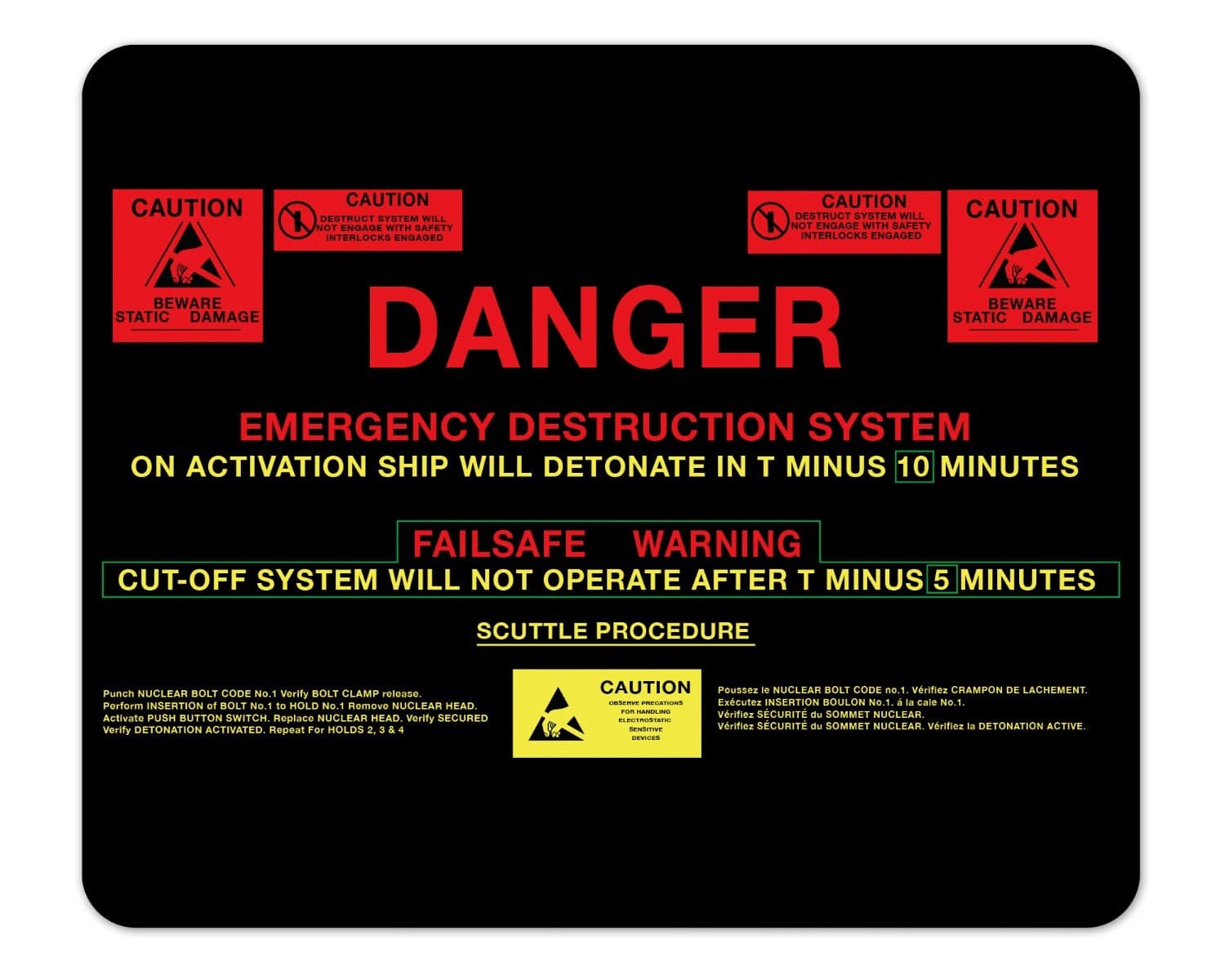 Nostromo Emergency Destruct Panel 1/8" Thick Mousepad