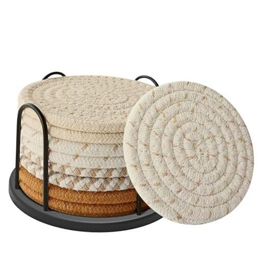 Coasters Set of 8 for Drinks, Beer, Cotton Woven 4 Colors Absorbent Coffee