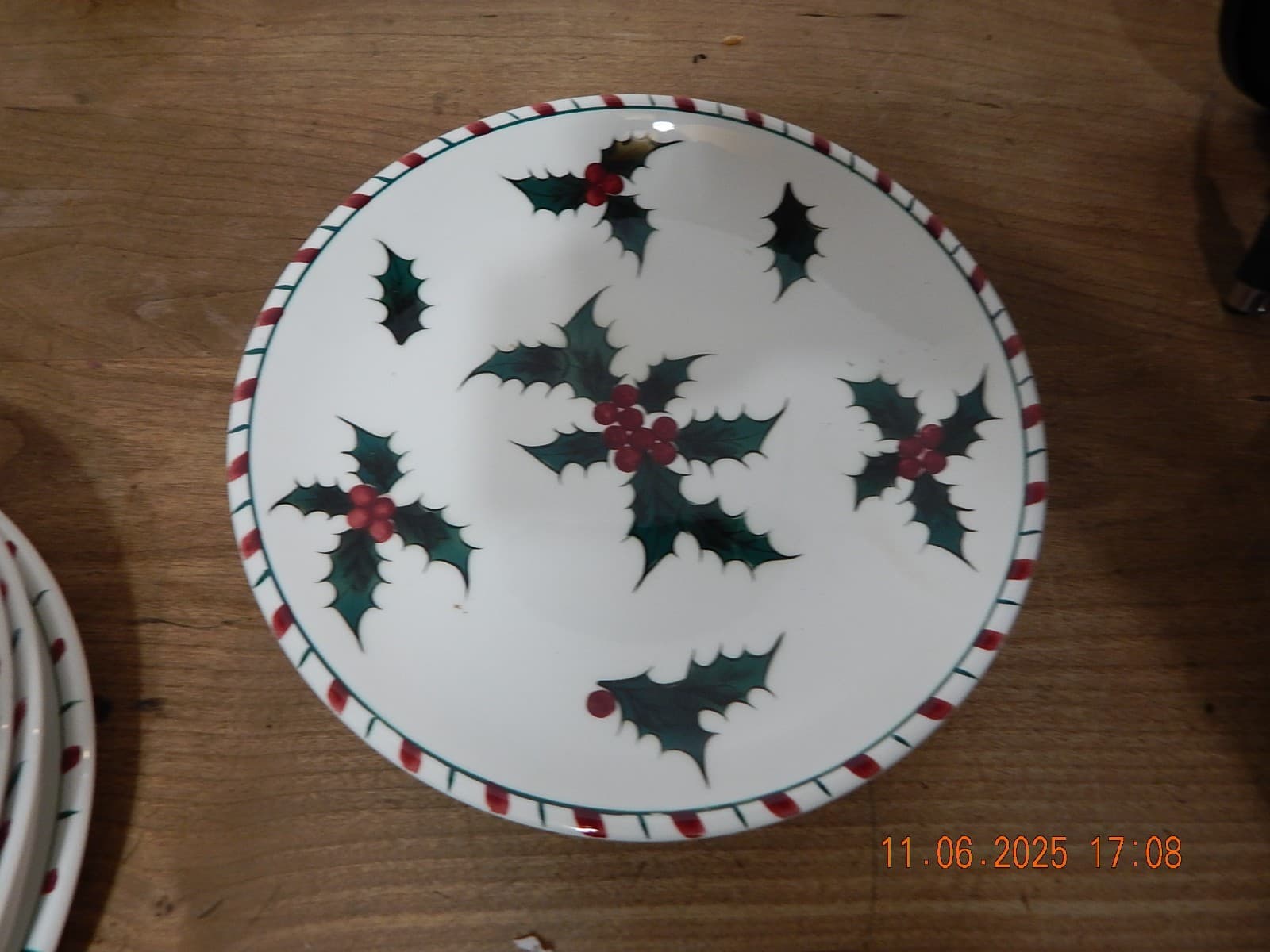 Vintage LEFTON Ceramic Christmas Holly Candy Cane 9" Plate