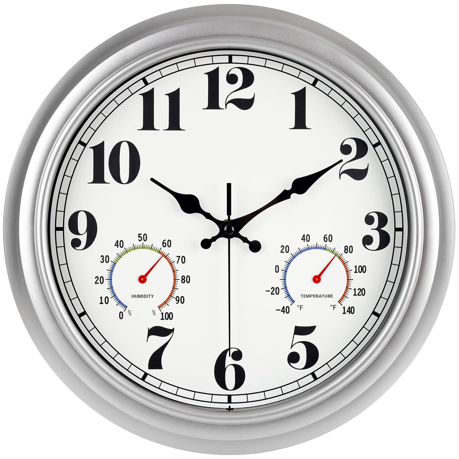13 Inch Outdoor Clock, Waterproof and Silent, with Thermometer and