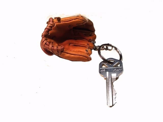 Baseball, Softball Glove, Key Ring Made of Real Leather 1" Round Split Key Ring