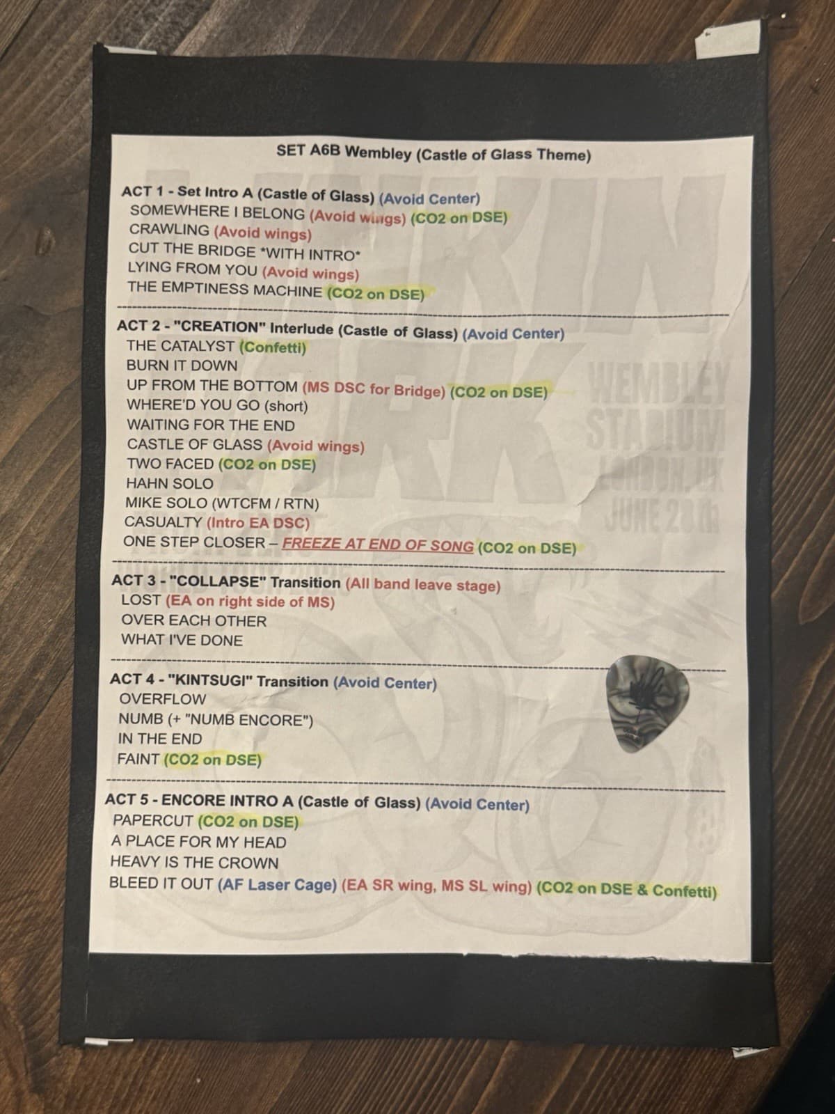 LINKIN PARK FROM ZERO WORLD TOUR WEMBLEY LONDON SETLIST MIKE SHINODA PICK