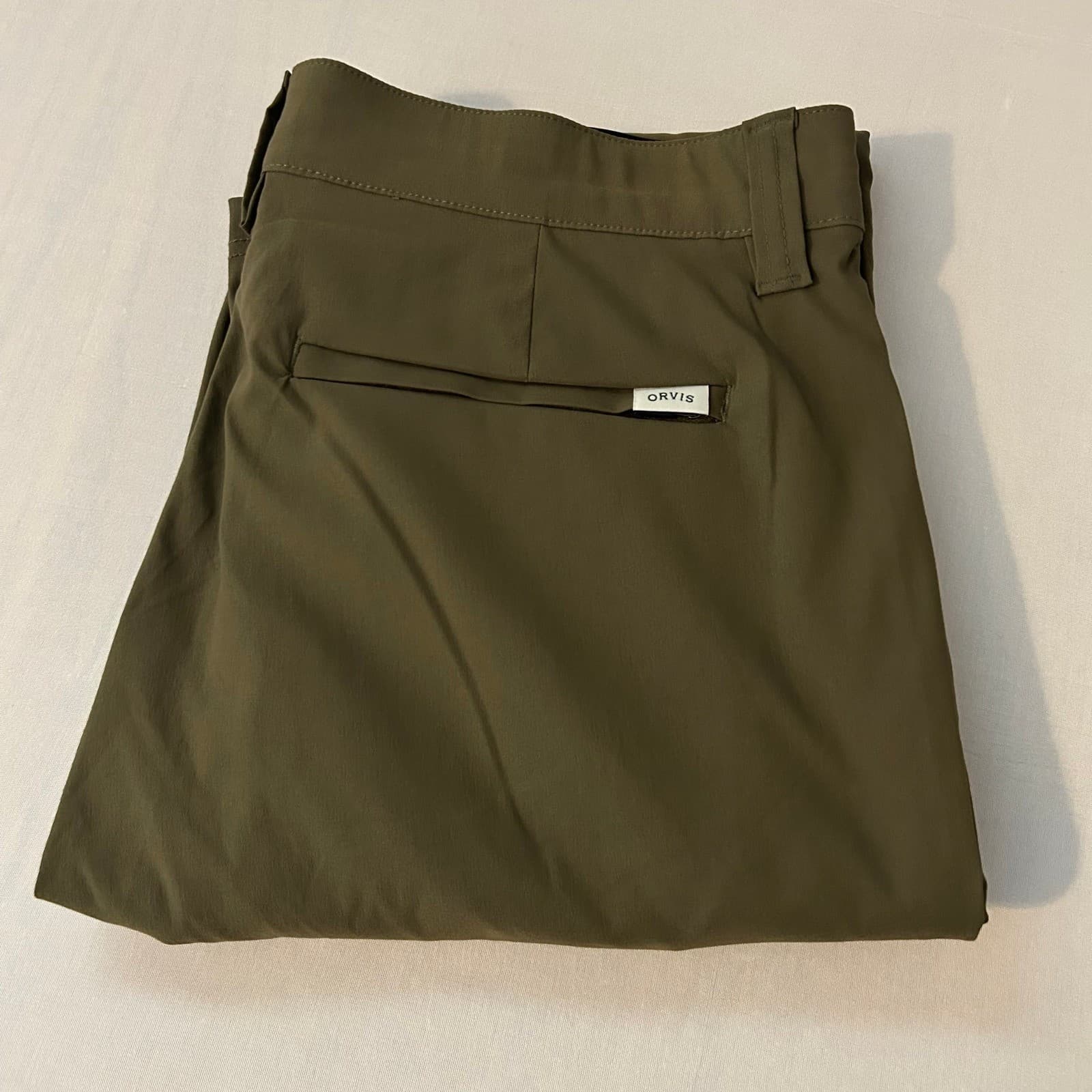 Orvis Tech Trek Pant Mens 34x32 Green Stretch Hiking Water Repellent Utility