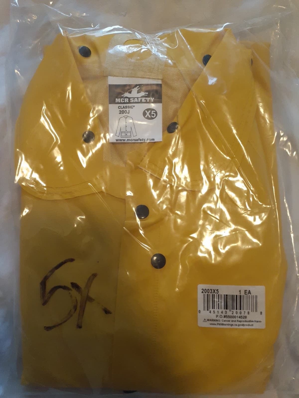 MCR Safety Yellow 3 Piece Rainsuit Size 5XL 2003 Jacket, Hood, Bib Pants NEW!