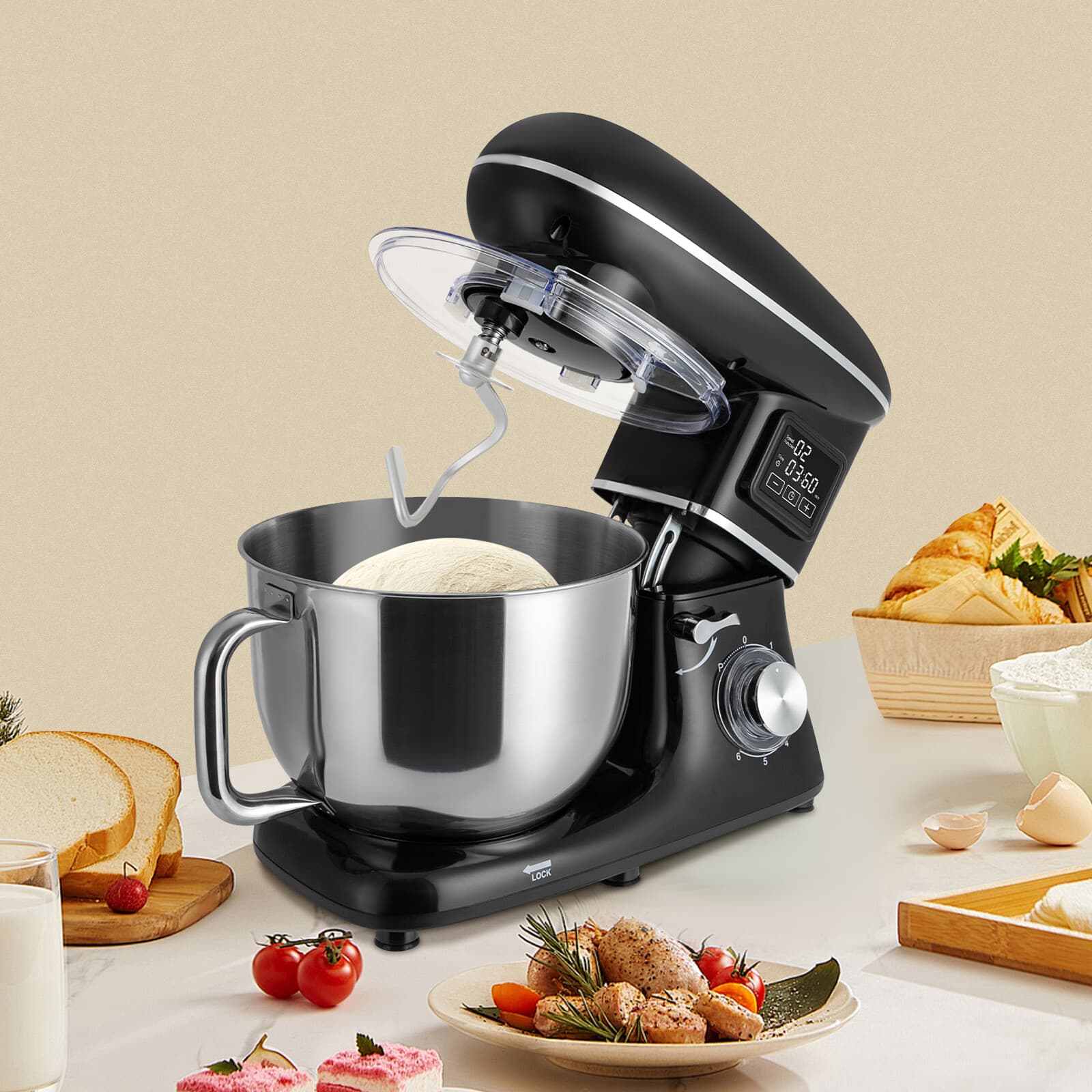 6.2L/6.5Qt Kitchen Electric Mixer Food Processor Dough Machine Knob Control