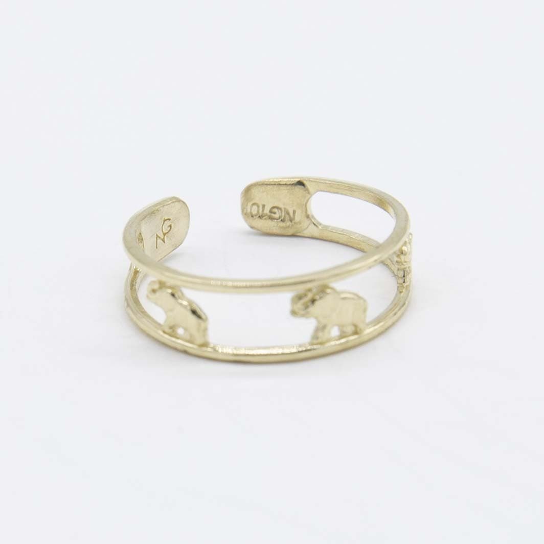 Adjustable Multiple Elephants Design Toe Ring Solid Real 10K Yellow Gold