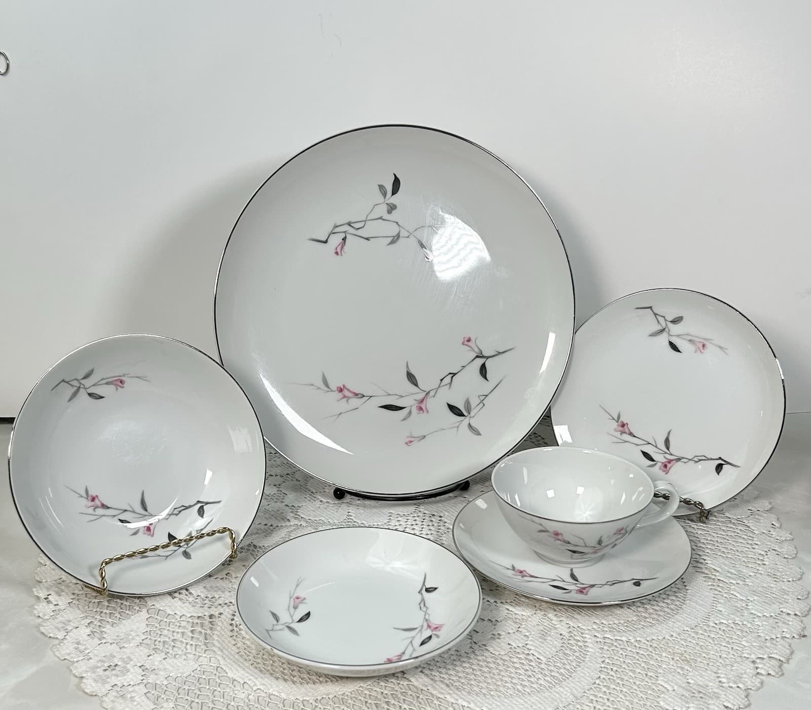 6 Pc Setting Cherry Blossom Dinner Bread Plate Cereal Dessert Bowls Cup Saucer#2