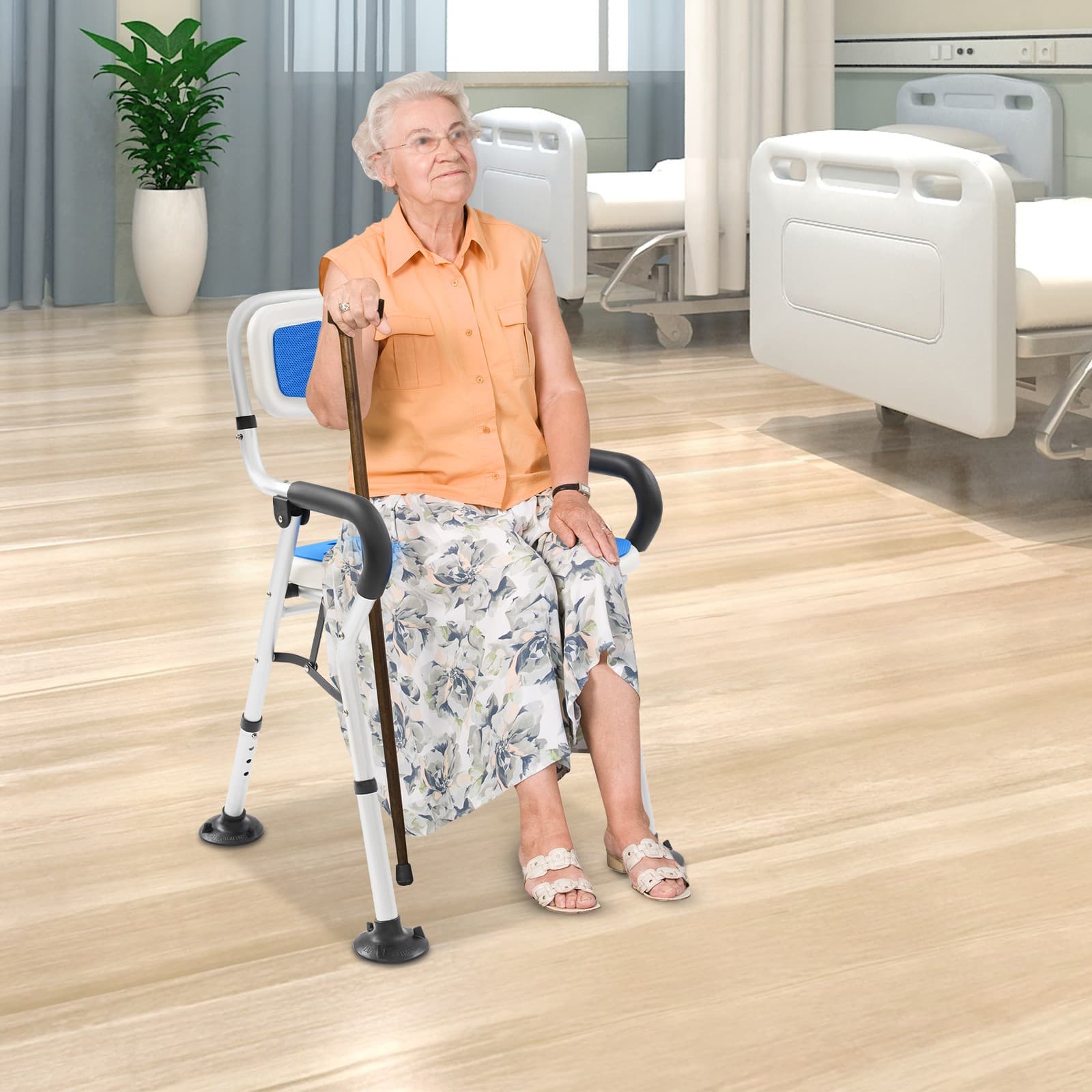 U-Shape Seat Foldable Shower Chair Heavy Duty Adjustable Height Chair Home USA