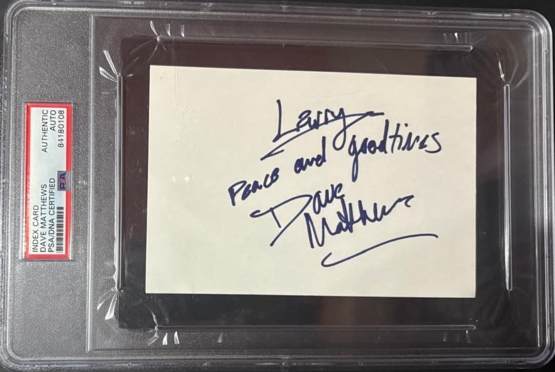 DAVE MATTHEWS SIGNED INDEX CARD ENCAPSULATED FULL NAME VERY RARE BAND PSA