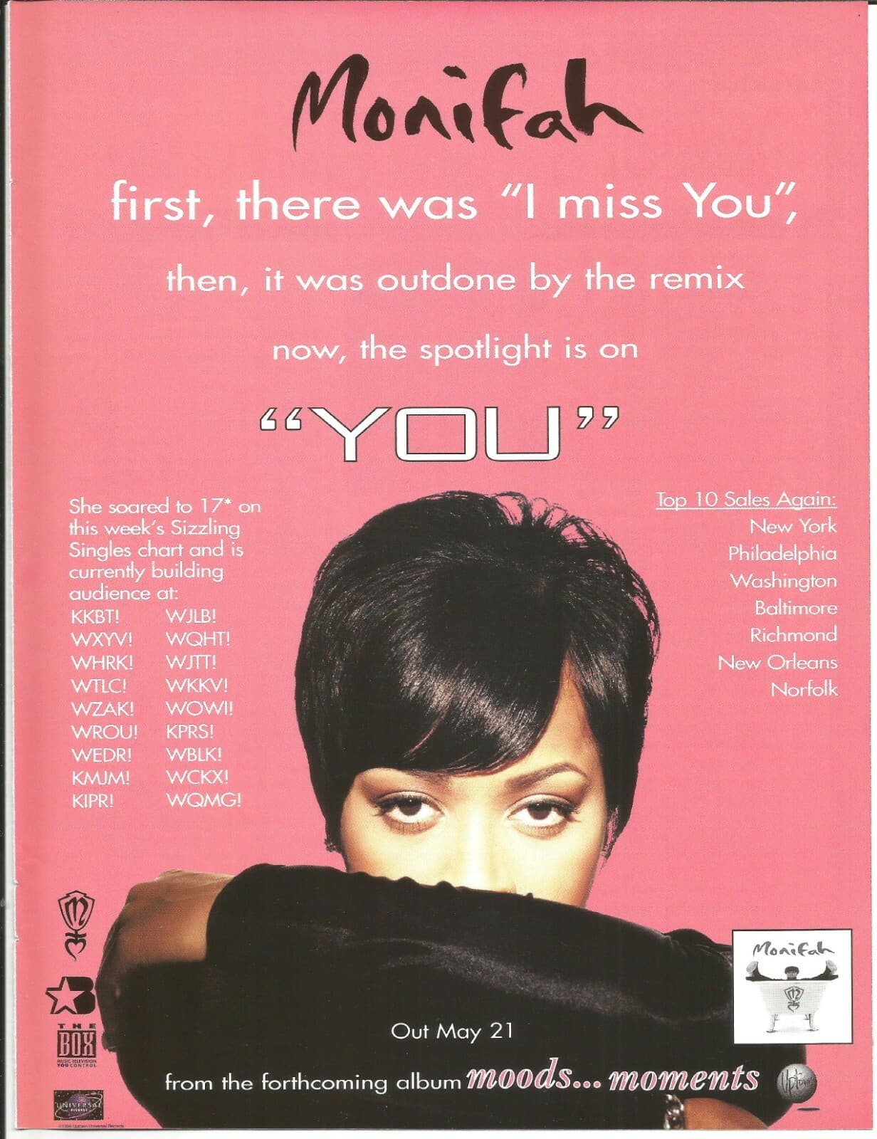 MONIFAH Ultra Rare 1996 VINTAGE you PROMO TRADE AD Poster for Moods CD MINT USA