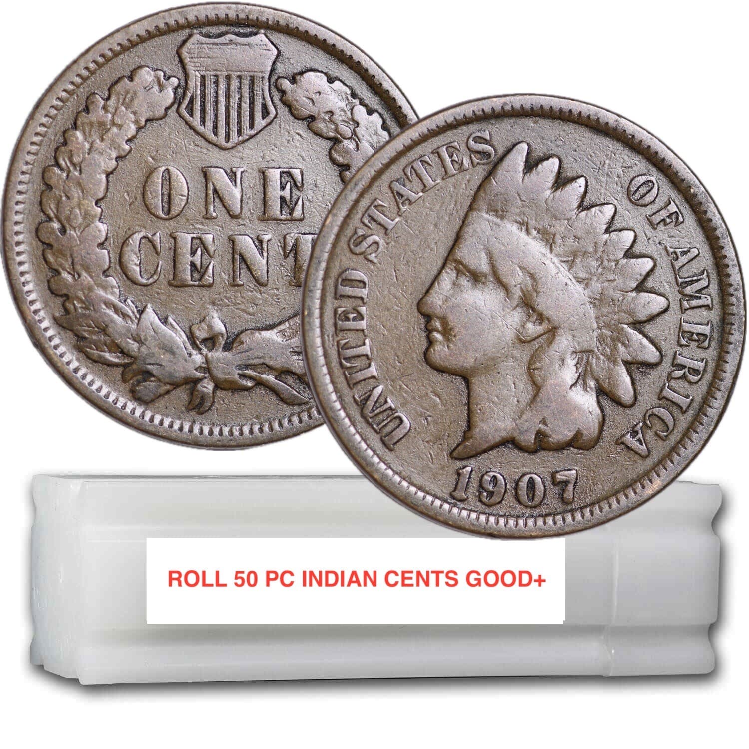 ROLL OF 50 MIXED GOOD+ INDIAN HEAD CENT PENNIES IN PLASTIC TUBE