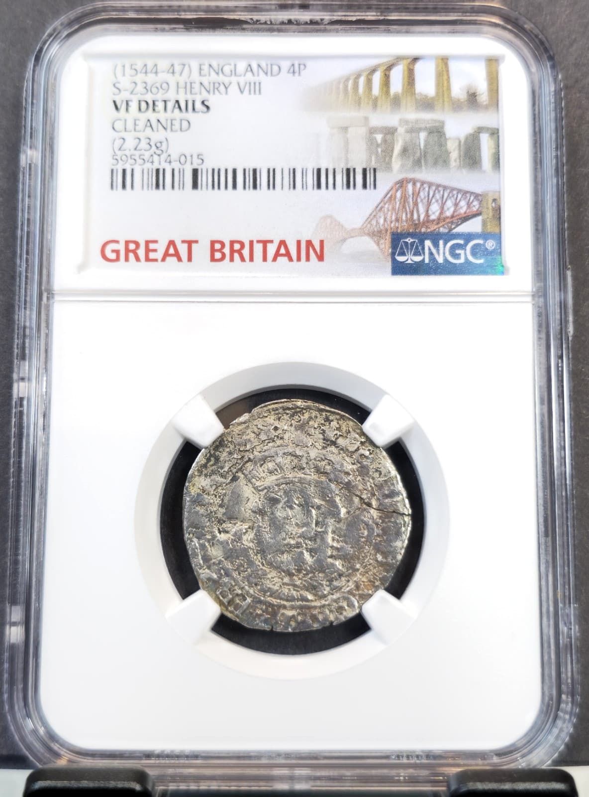 1544-47 ENGLAND 4 PENCE S-2369 KING HENRY VIII NGC VF RARE NICE COIN