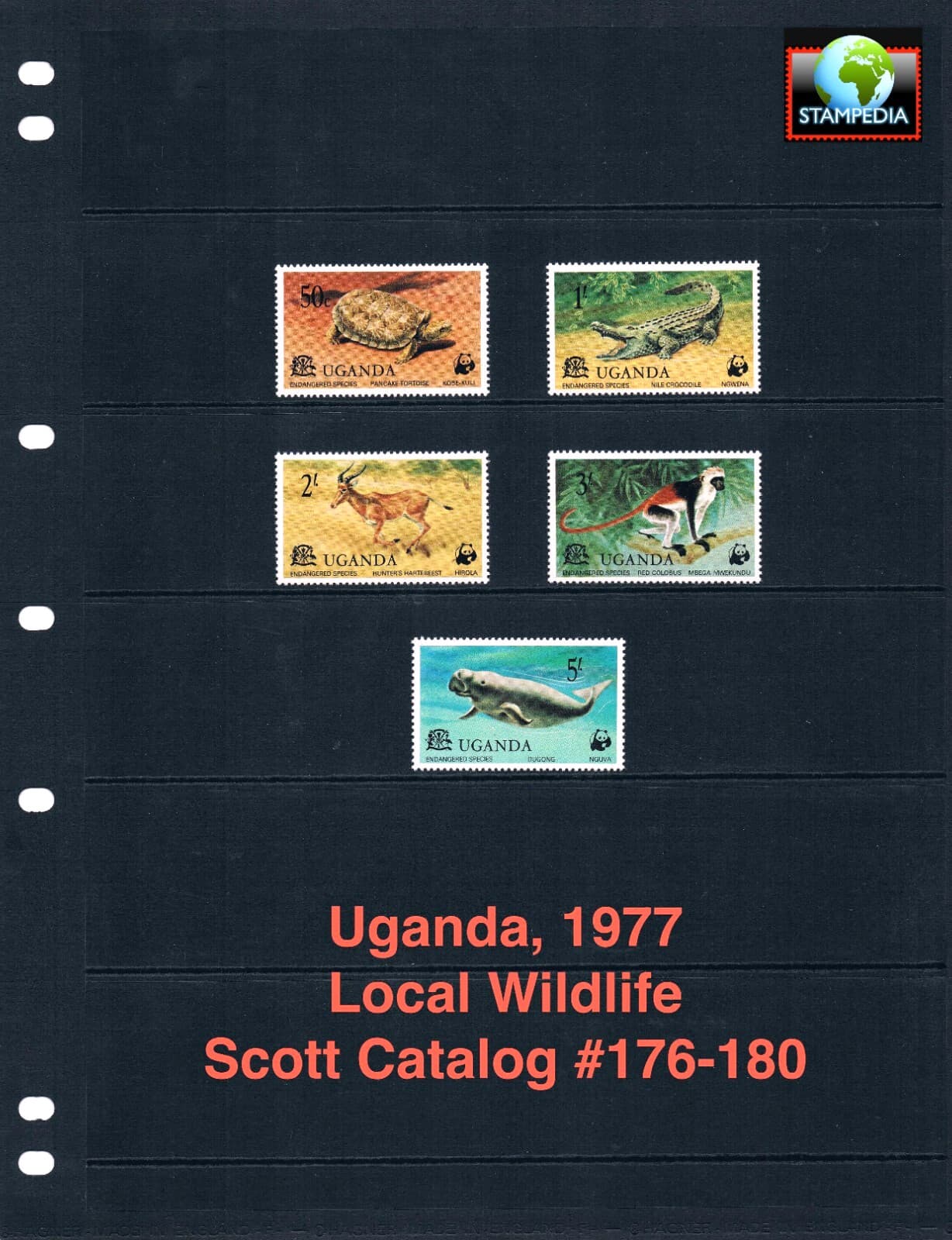 $9.55 Scott Value - 1977 UGANDA Wildlife African Crocodile Monkey CV MNH NH UMM