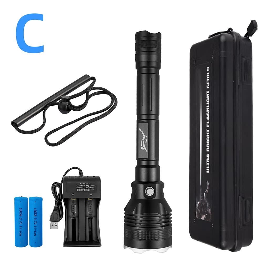 Scuba Diving Waterproof Flashlight LED Light 80 Meter Deep Underwater Torch