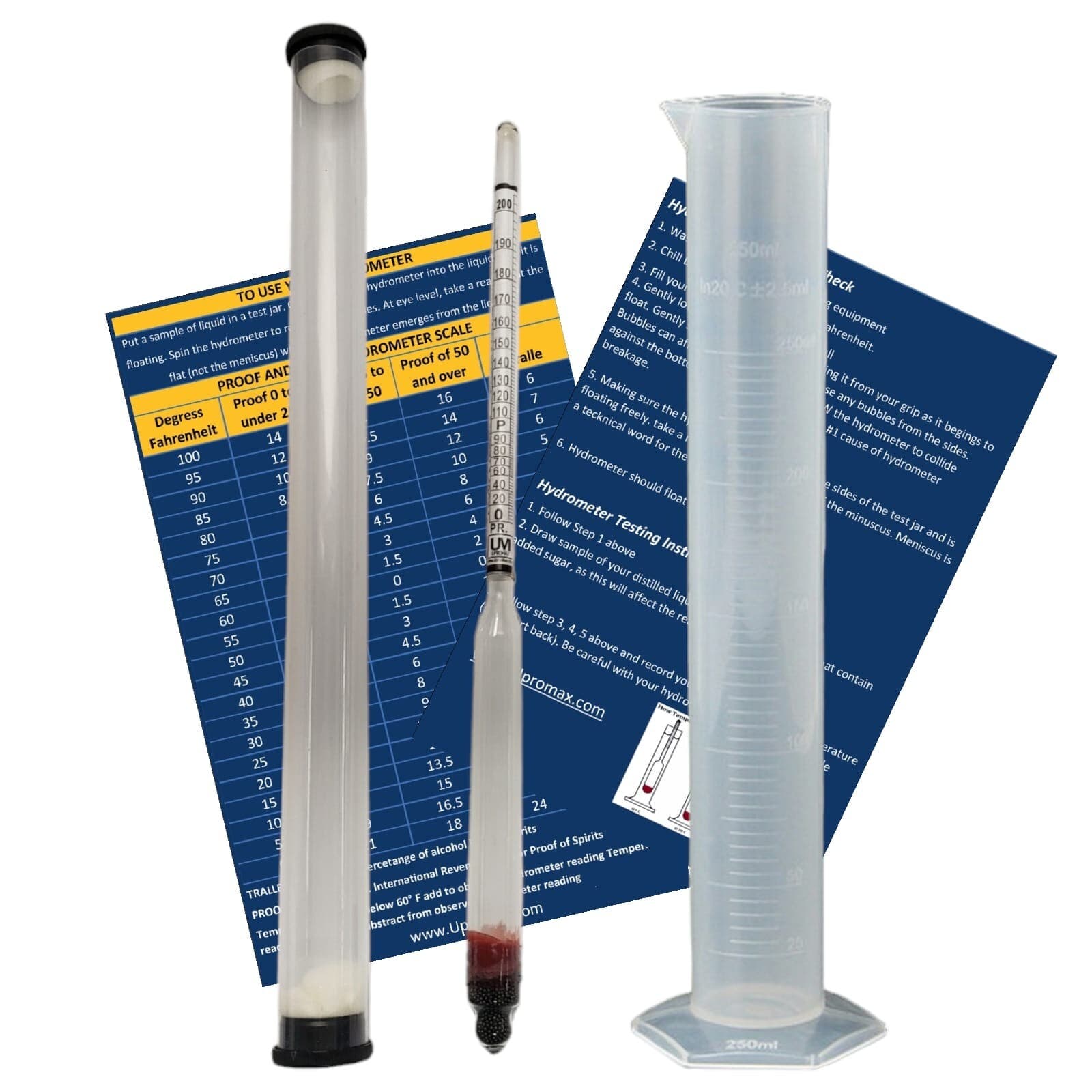Hydrometer Alcohol Proof and Tralle 0-200 Kit + Test Jar Meter Moonshine Tapper