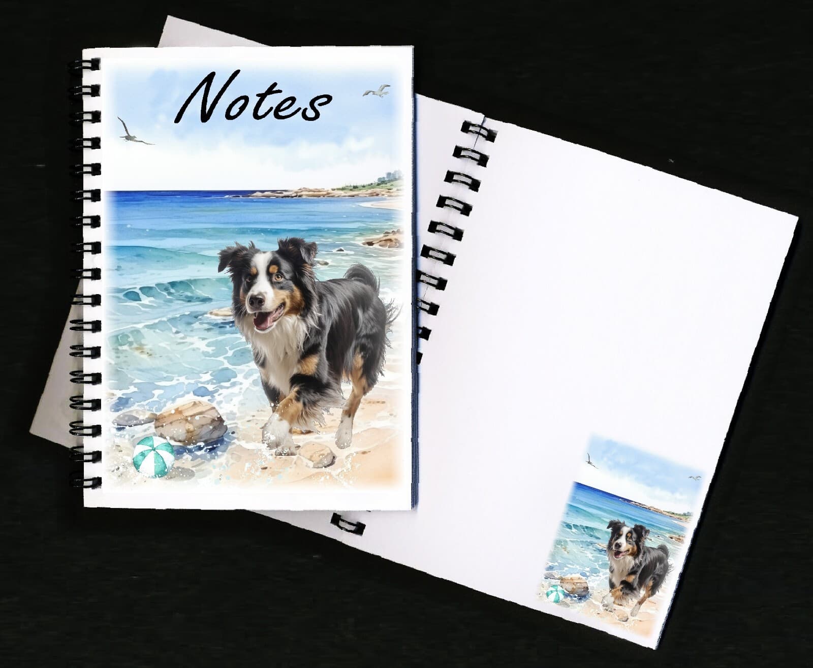Australian Shepherd Dog (Tri) Notebook/Notepad with small image on every page