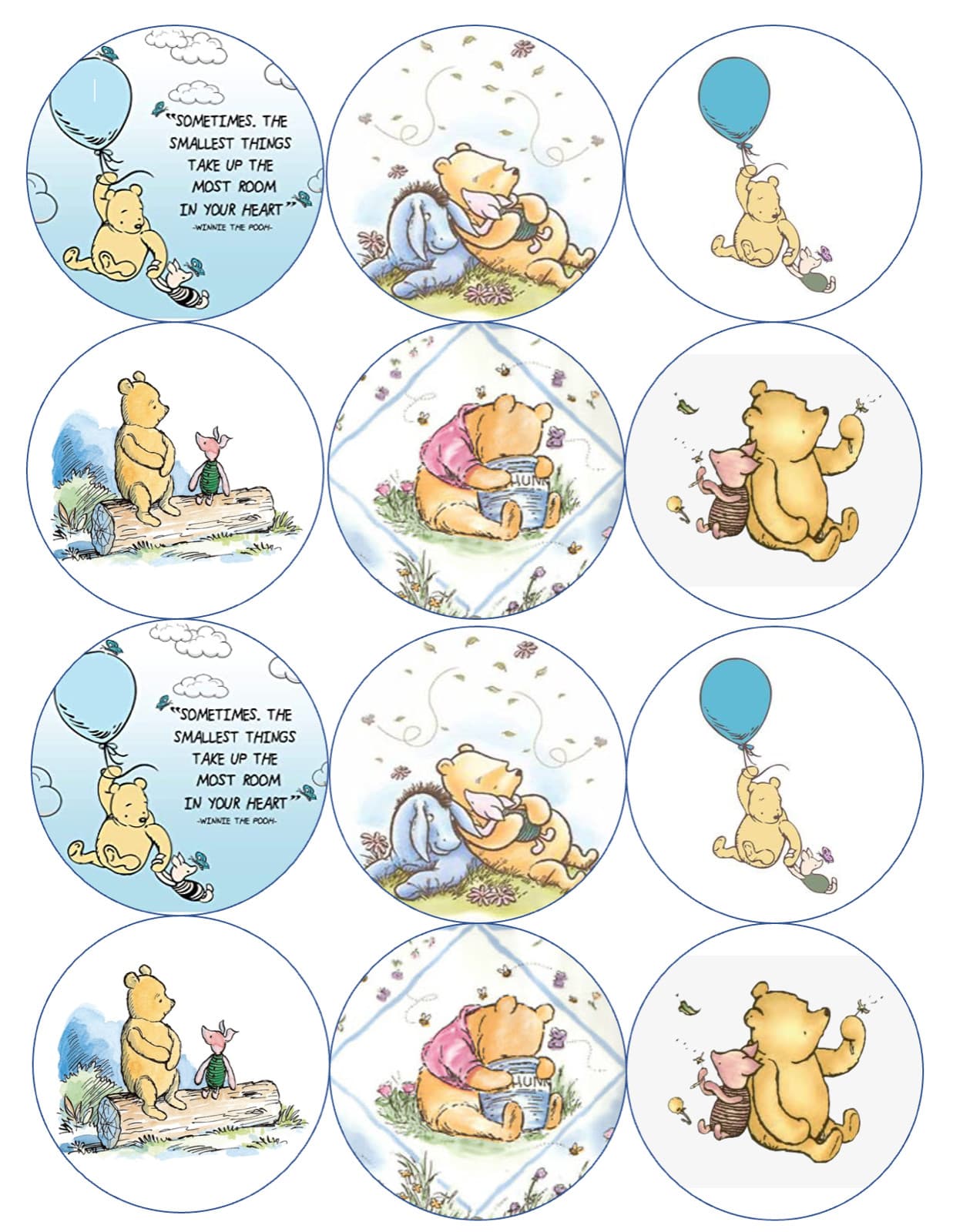 Set of 12 Classic Pooh baby edible paper, cupcake cookie toppers, PRE CUT