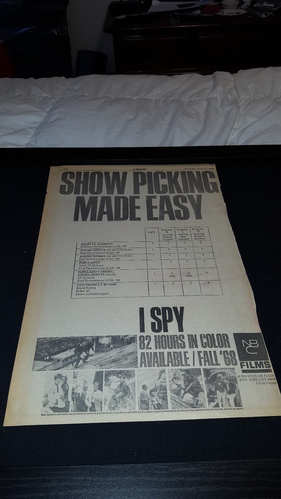 I Spy Rare Original 1968 NBC Films Promo Poster Ad Framed!