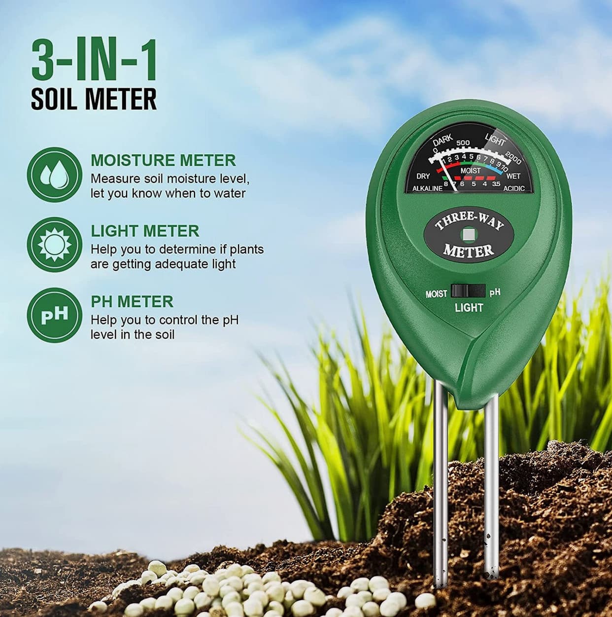 NEW ⭐3 in 1 Digital PH Tester Sunlight Soil Moisture Meter Detector Plant Garden