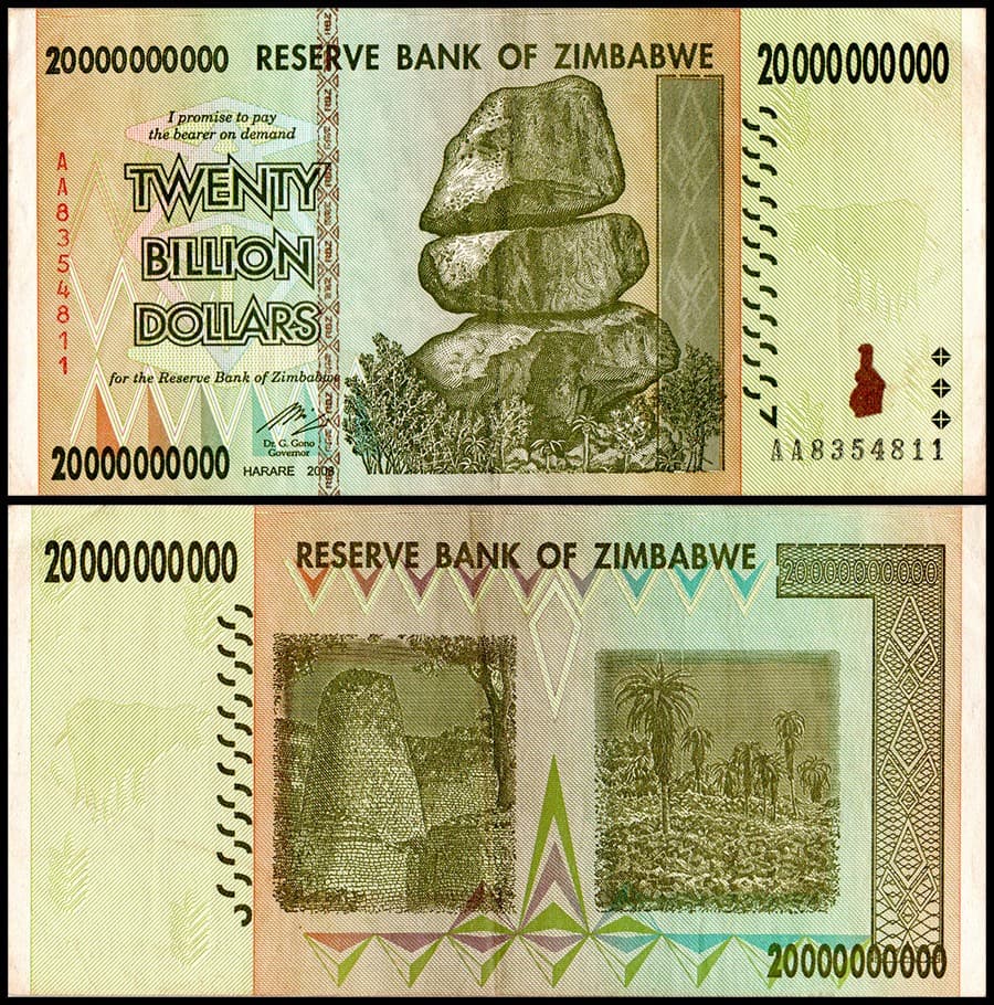 Zimbabwe 20 Billion Dollars, 2008, P-86, Used