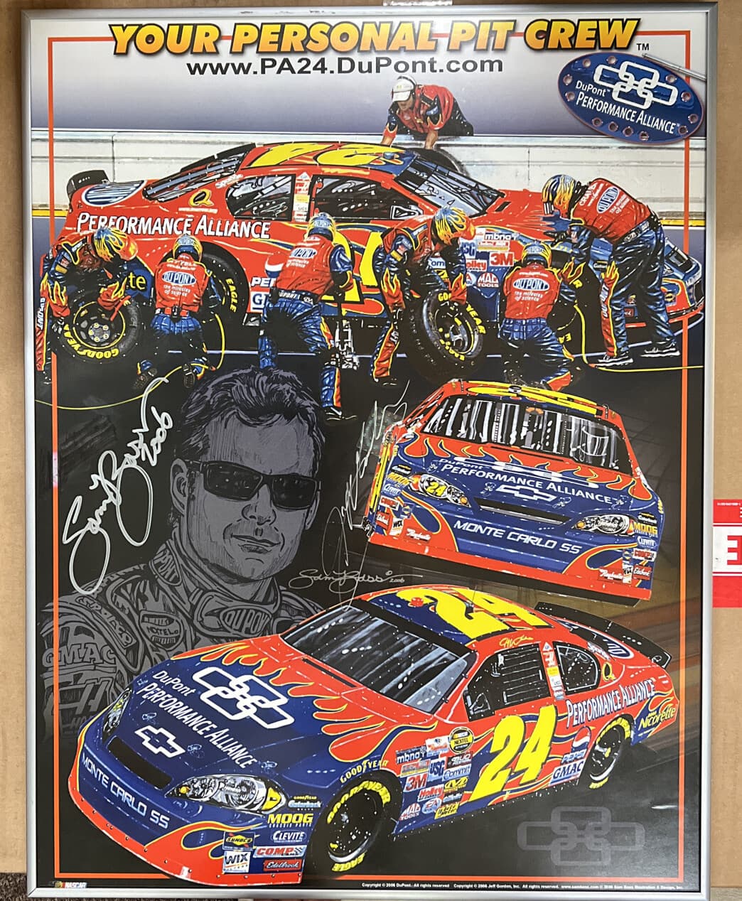 JEFF GORDON Dual Signed Artist Sam Bass Lithograph GORDON HOLO DUPONT NASCAR