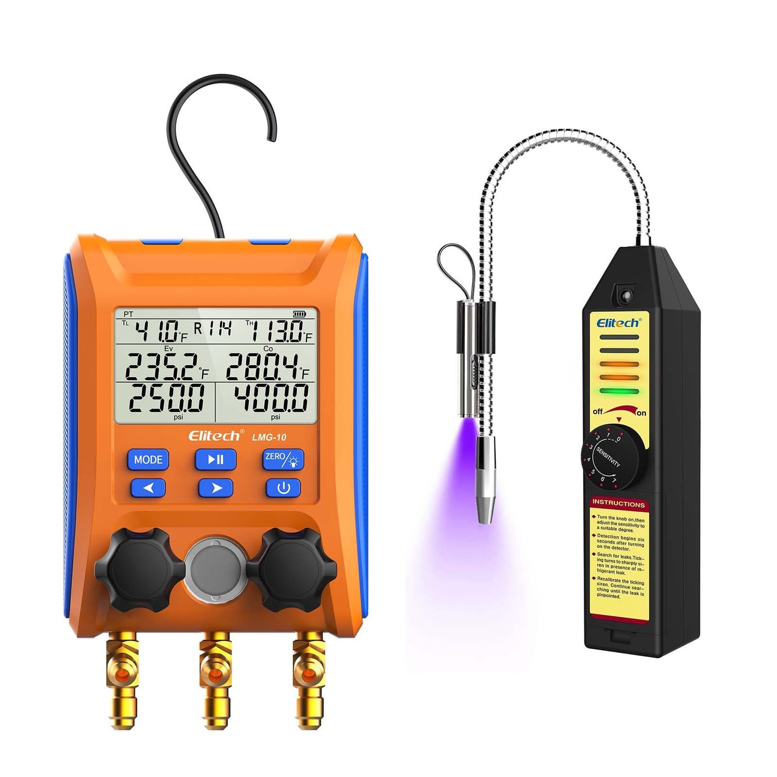 Elitech WJL-6000S HVAC Refrigerant Leak Detector+LMG-10 Digital Manifold Gauge