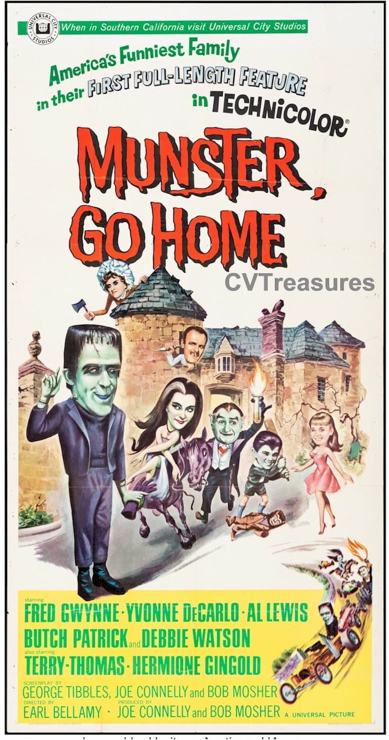 Munsters Munster, Go Home Original Vintage Three Sheet Movie Theater Poster 1966