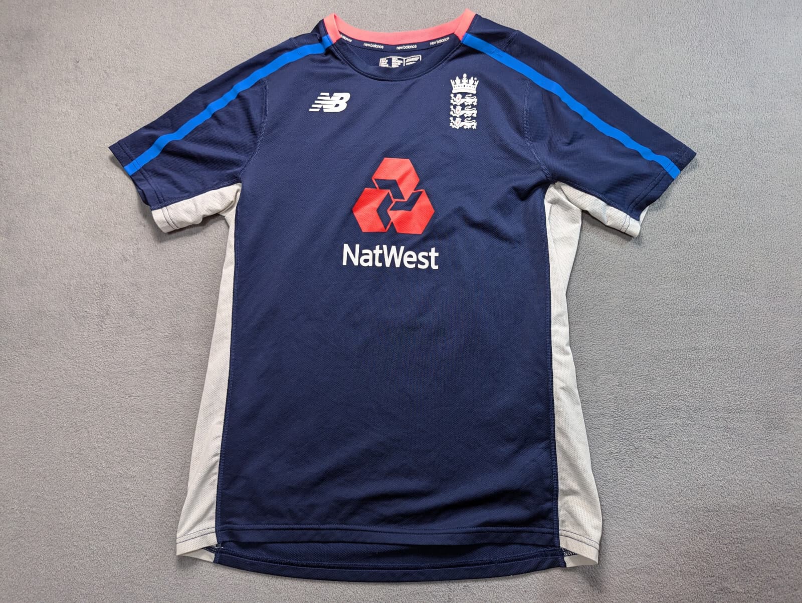 England New Balance Navy Blue White Cricket Training Shirt NatWest mens size M
