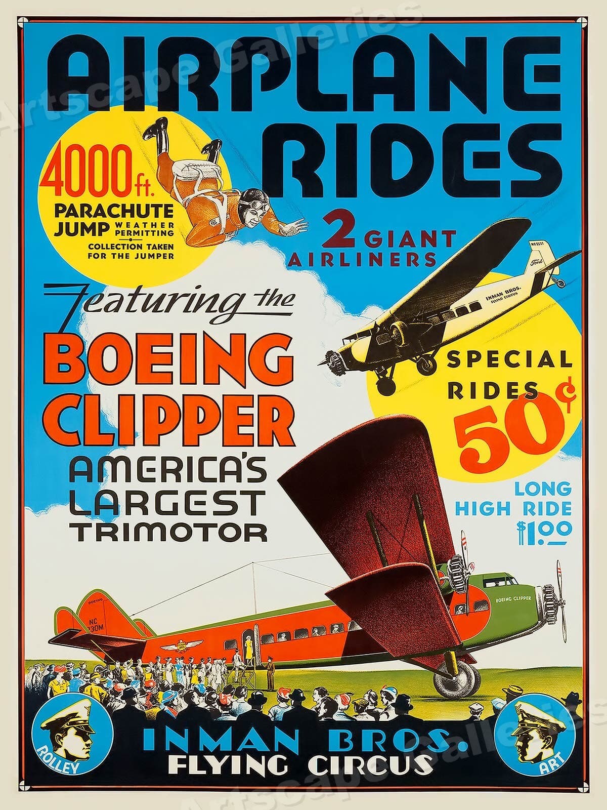 1929 Inman Flying Circus Boeing Clipper Vintage Style Travel Poster - 18x24