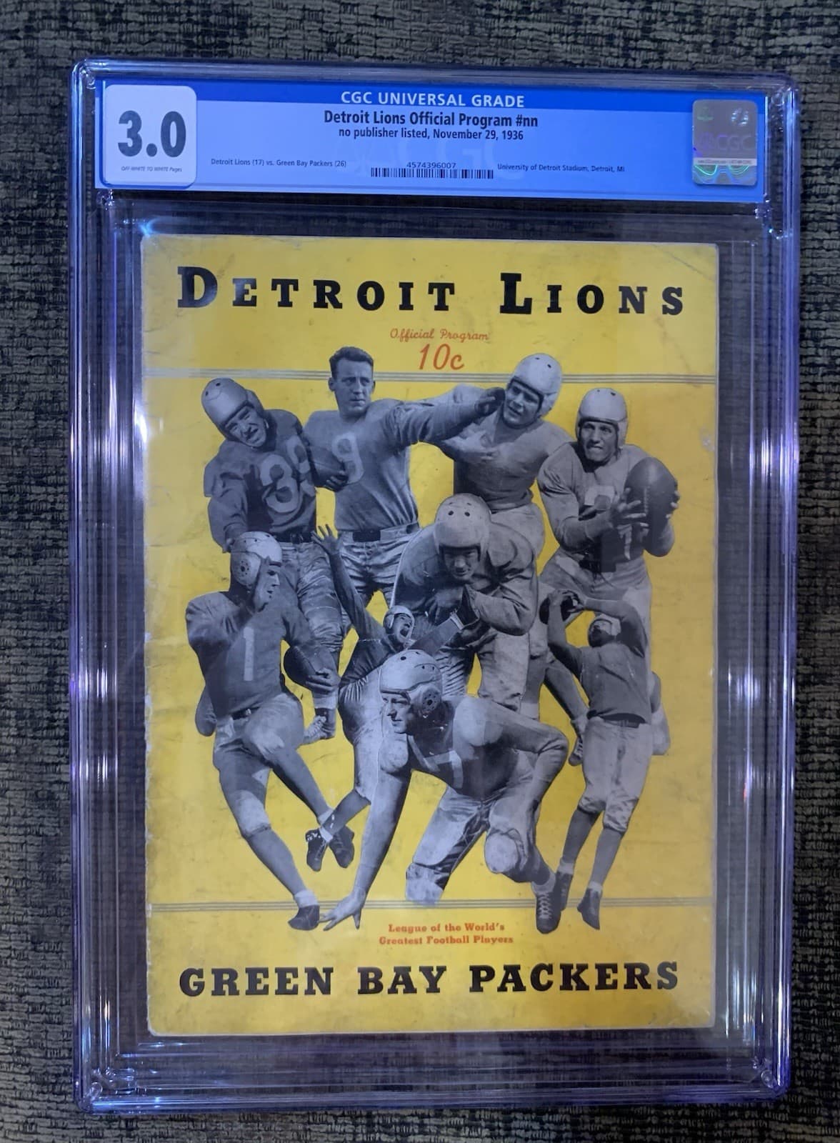 1936 Vintage Green Bay Packers Vs Detroit Lions CGC 3.0 Don Hutson Two TDs