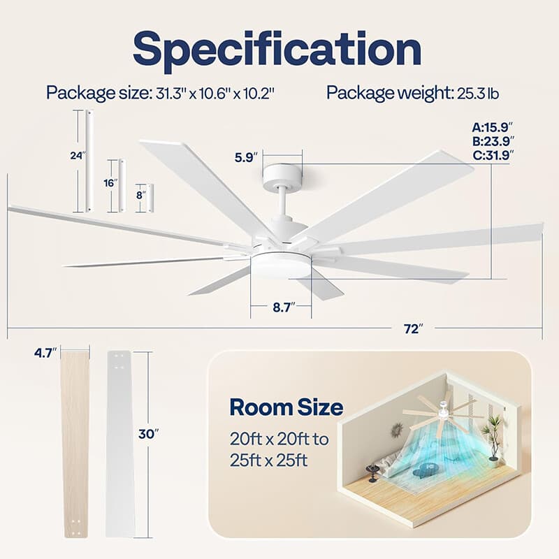 42-72'' Flush Mount LED Ceiling Fan with Light Remote 6+1 Speeds, 3CCT, Dimmable